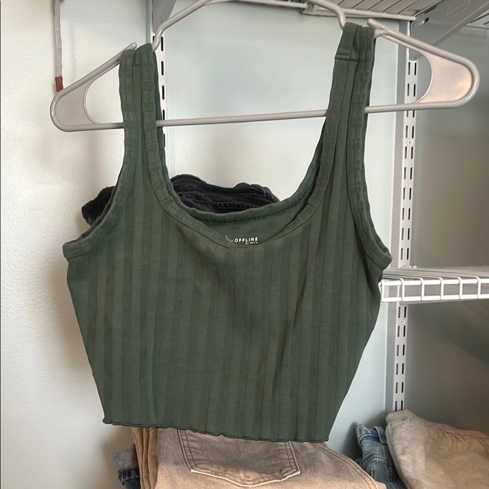 Aerie Green Ribbed Crop Tank Top